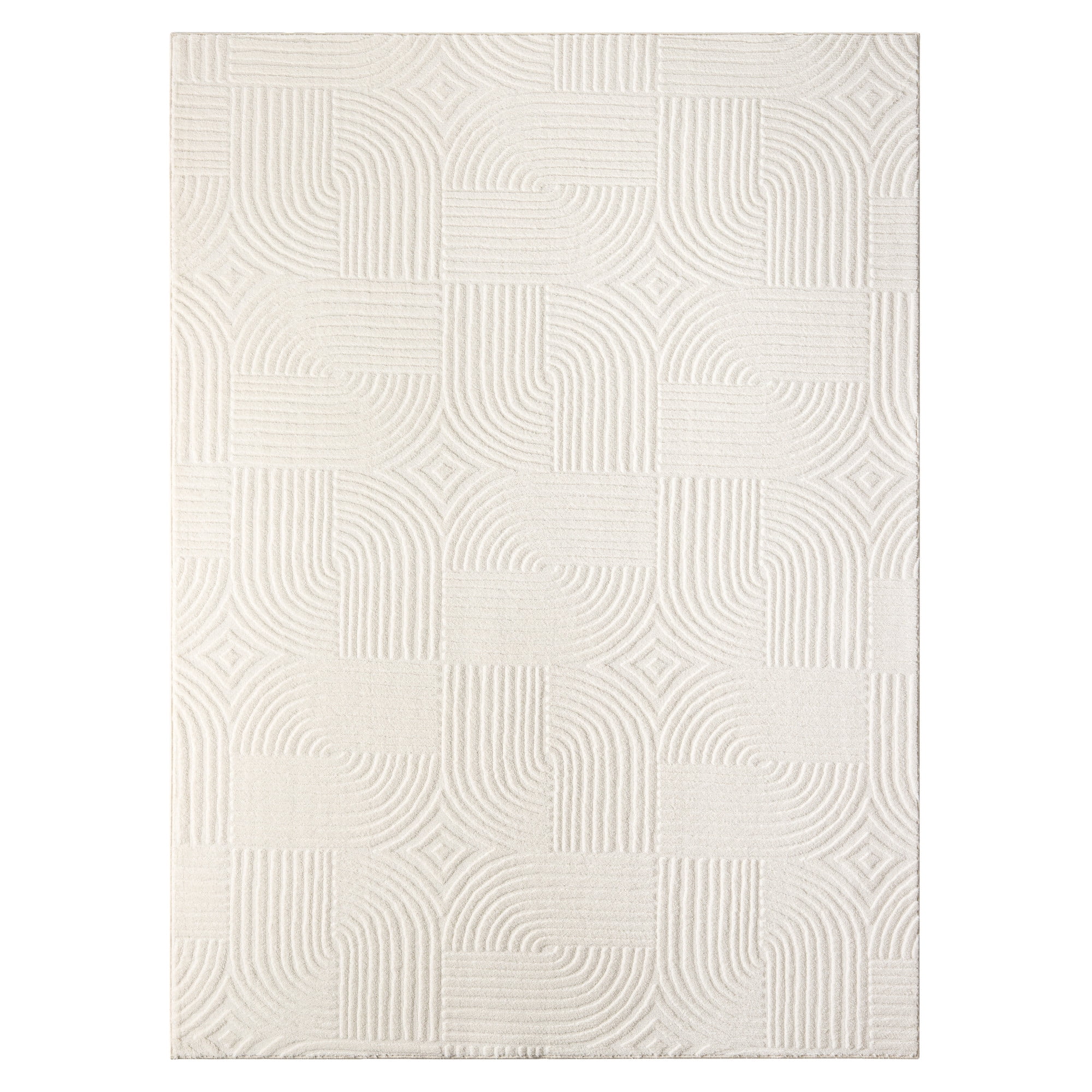 TOWN & COUNTRY EVERYDAY Stone Geo Curve Soft Felt Everwash®, Machine Washable Area Rug with Non-Slip Backing, Geometric Rug, Ivory, 6'6"x9'2"