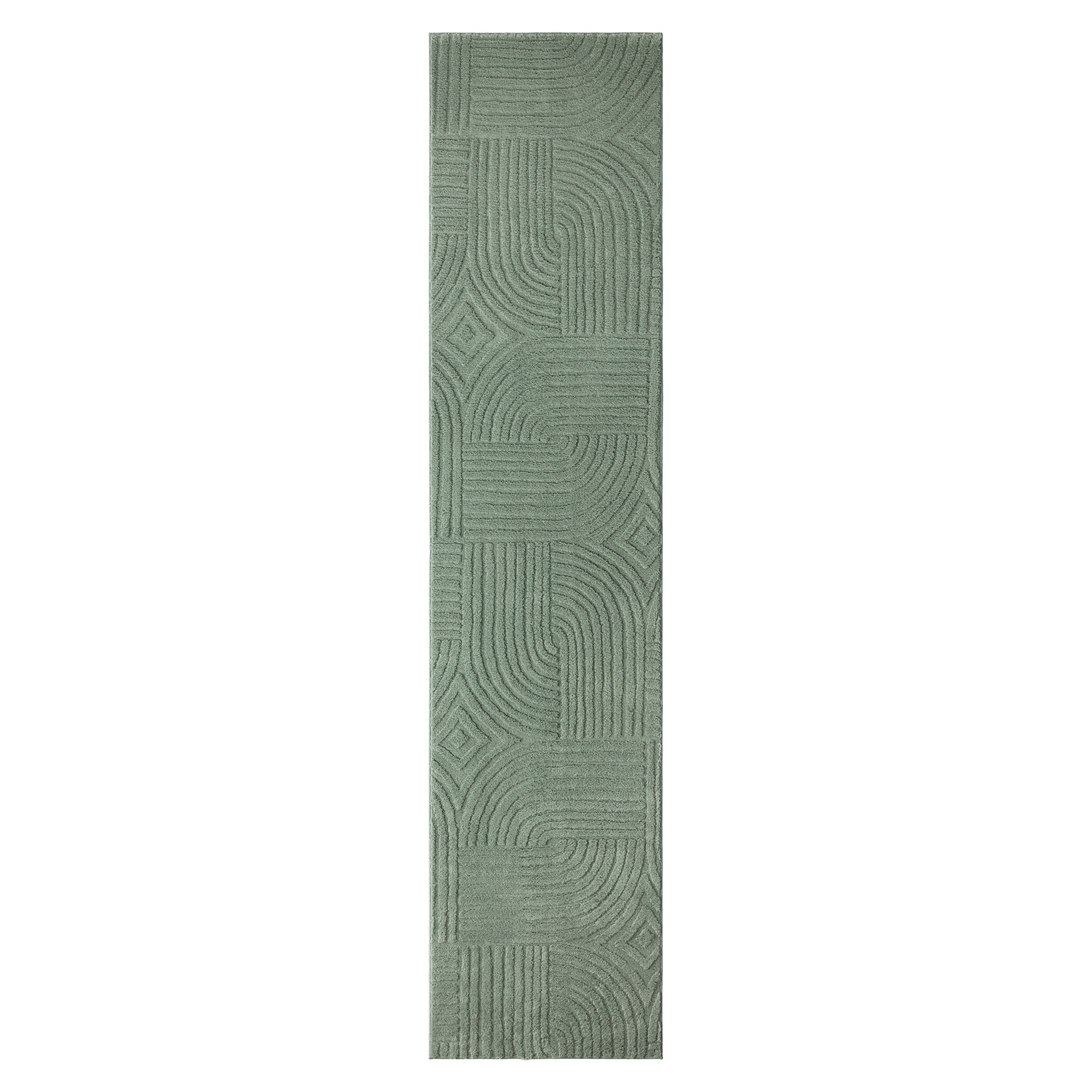 TOWN & COUNTRY EVERYDAY Stone Geo Curve Soft Felt Everwash®, Machine Washable Area Rug with Non-Slip Backing, Geometric Rug, Sage Green, 1'7"x7'2"