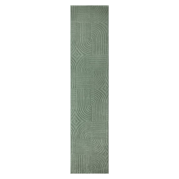 TOWN & COUNTRY EVERYDAY Stone Geo Curve Soft Felt Everwash®, Machine Washable Area Rug with Non-Slip Backing, Geometric Rug, Sage Green, 1'7"x7'2"