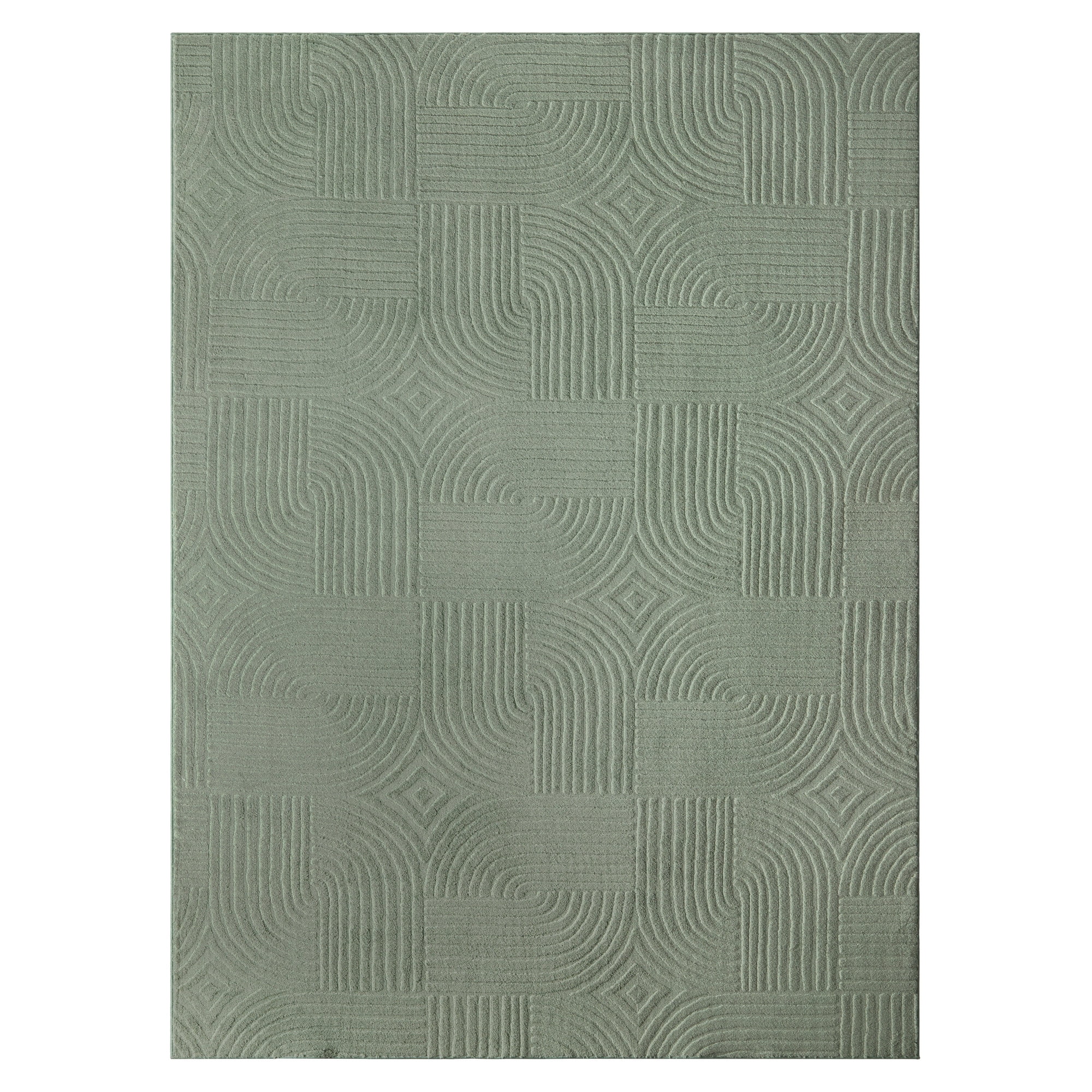 TOWN & COUNTRY EVERYDAY Stone Geo Curve Soft Felt Everwash®, Machine Washable Area Rug with Non-Slip Backing, Geometric Rug, Sage Green, 4'11"x6'10"
