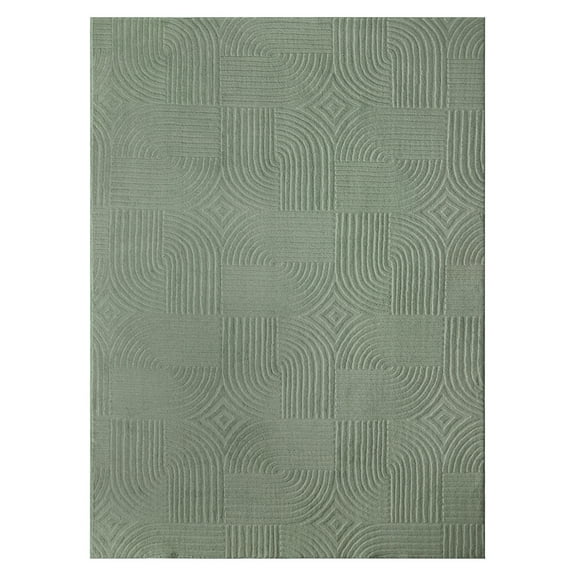 TOWN & COUNTRY EVERYDAY Stone Geo Curve Soft Felt Everwash®, Machine Washable Area Rug with Non-Slip Backing, Geometric Rug, Sage Green, 4'11"x6'10"