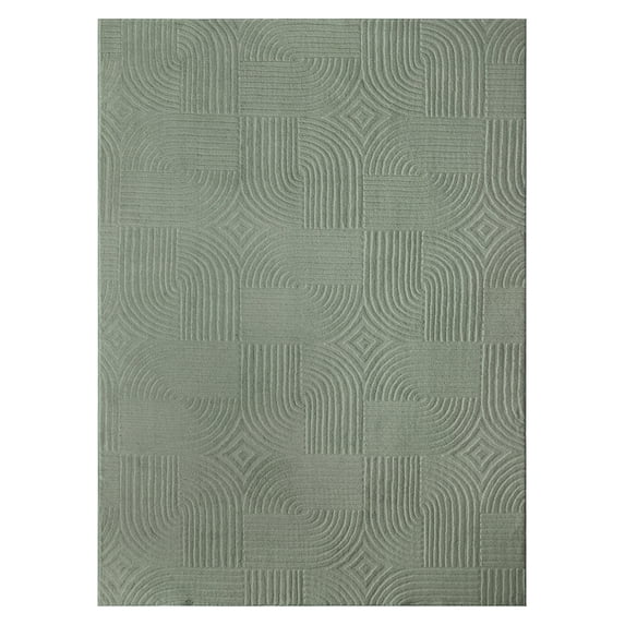 TOWN & COUNTRY EVERYDAY Stone Geo Curve Soft Felt Everwash®, Machine Washable Area Rug with Non-Slip Backing, Geometric Rug, Sage Green, 6'6"x9'2"