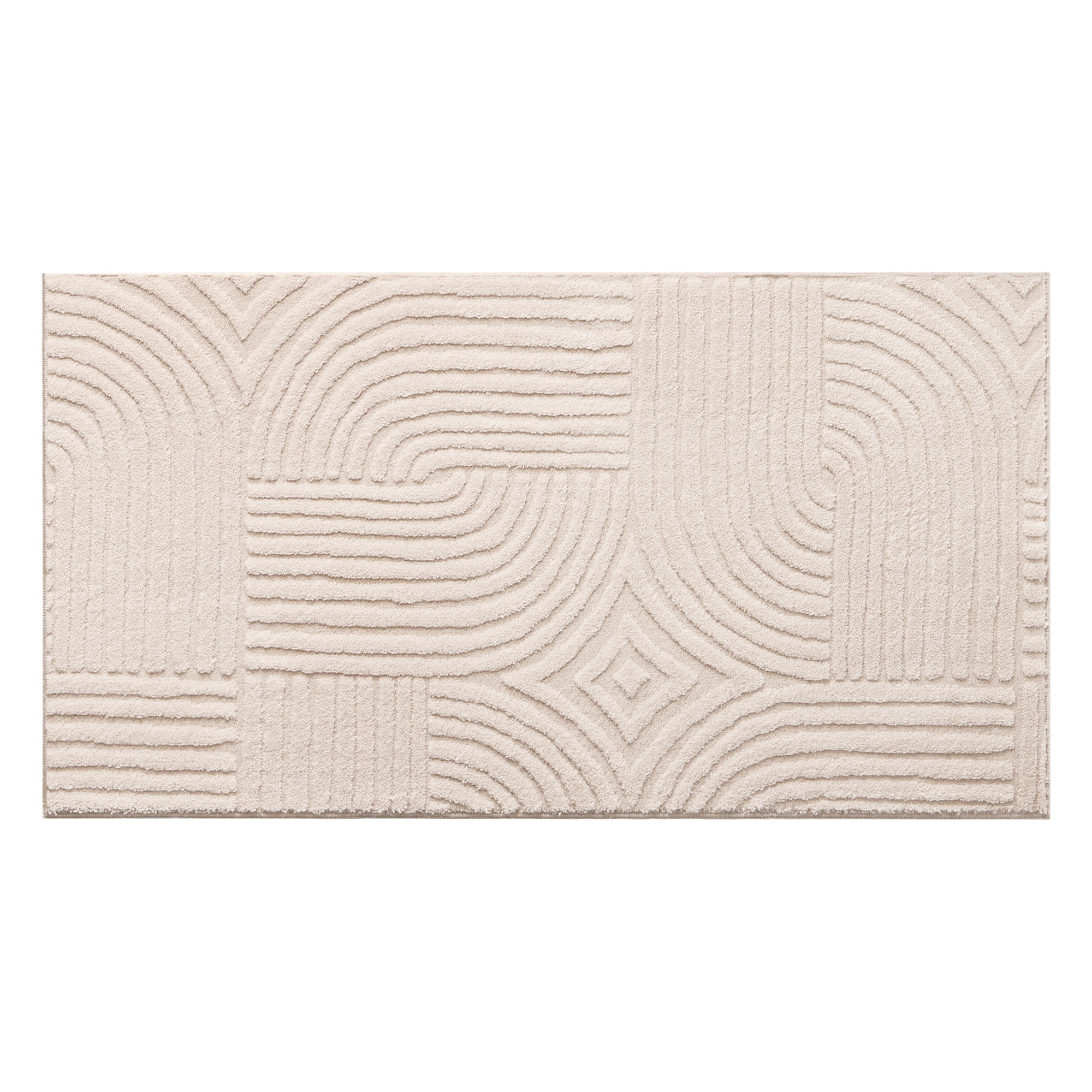 TOWN & COUNTRY EVERYDAY Stone Geo Curve Soft Felt Everwash®, Machine Washable Area Rug with Non-Slip Backing, Geometric Rug, Taupe, 1'7"x2'11"