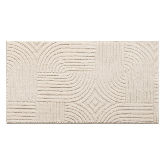 TOWN & COUNTRY EVERYDAY Stone Geo Curve Soft Felt Everwash®, Machine Washable Area Rug with Non-Slip Backing, Geometric Rug, Taupe, 1'7"x2'11"