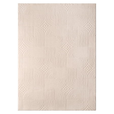 TOWN & COUNTRY EVERYDAY Stone Geo Curve Soft Felt Everwash®, Machine Washable Area Rug with Non-Slip Backing, Geometric Rug, Taupe, 6'6"x9'2"