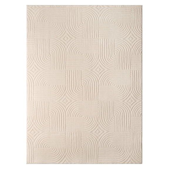 TOWN & COUNTRY EVERYDAY Stone Geo Curve Soft Felt Everwash®, Machine Washable Area Rug with Non-Slip Backing, Geometric Rug, Taupe, 6'6"x9'2"