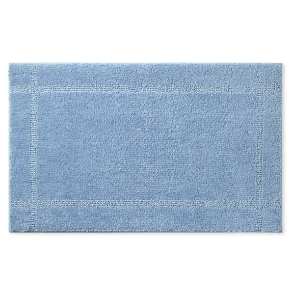 TOWN & COUNTRY EVERYDAY Ultra Plush Solid Tufted Border Bath Mat, Soft and Absorbent Tufted Floor Mat, Non-Slip Backing, Machine Washable, Blue, 20"x32"