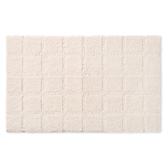 TOWN & COUNTRY EVERYDAY Ultra Plush Solid Tufted Windowpane Bath Mat, Soft and Absorbent Tufted Floor Mat, Non-Slip Backing, Machine Washable, Beige, 20"x32"