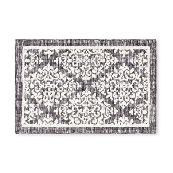 TOWN & COUNTRY EVERYDAY Walker Damask Medallion Everwash® Washable Multi-Use Decorative Rug, Tufted Kitchen Rug, Low-Profile Door Mat, Bedroom Rug and Bath Rug with Non-Slip Backing, Grey, 24"x40"
