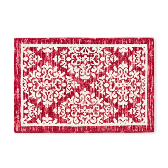 TOWN & COUNTRY EVERYDAY Walker Damask Medallion Everwash® Washable Multi-Use Decorative Rug, Tufted Kitchen Rug, Low-Profile Door Mat, Bedroom Rug and Bath Rug with Non-Slip Backing, Red, 24"x40"