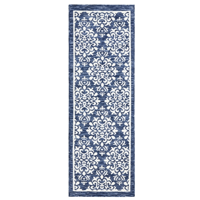 TOWN & COUNTRY EVERYDAY Walker Damask Medallion Everwash™ Washable  Multi-Use Decorative Rug, Tufted Kitchen Runner Rug, Low-Profile Door Mat,Bath  Rug with Non-Slip Backing, Navy Blue, 24x72 