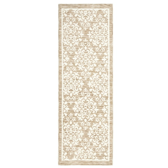 TOWN & COUNTRY EVERYDAY Walker Damask Medallion Everwash® Washable Multi-Use Decorative Rug with Non-Slip Backing, Beige, 24"x72"