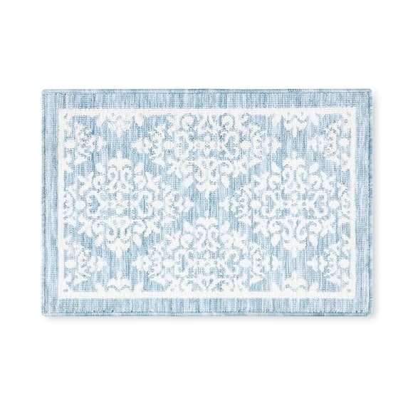 TOWN & COUNTRY EVERYDAY Walker Damask Medallion Everwash® Washable Multi-Use Decorative Rug with Non-Slip Backing, Light Blue, 24"x40"