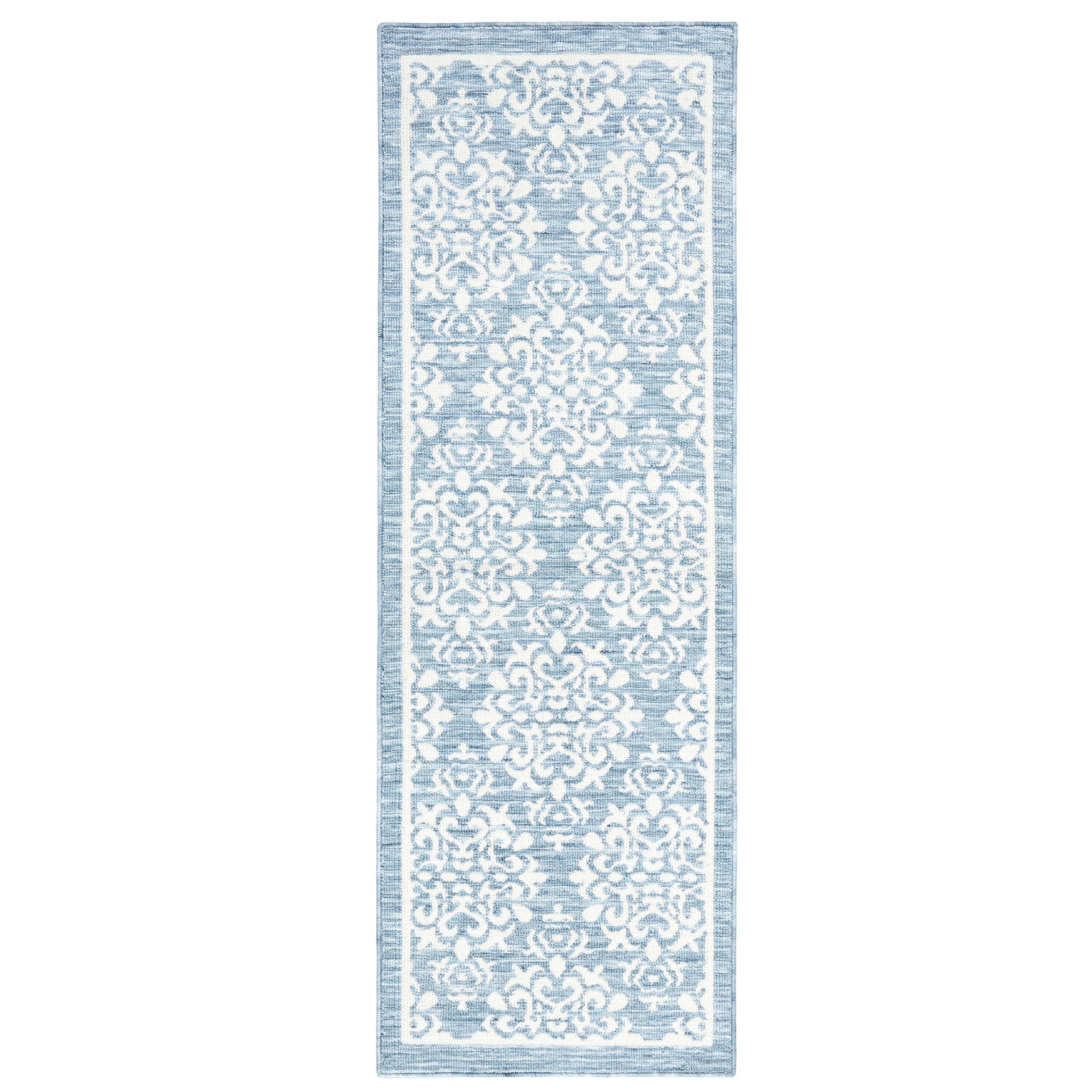 TOWN & COUNTRY EVERYDAY Walker Damask Medallion Everwash® Washable Multi-Use Decorative Rug with Non-Slip Backing, Light Blue, 24"x72"
