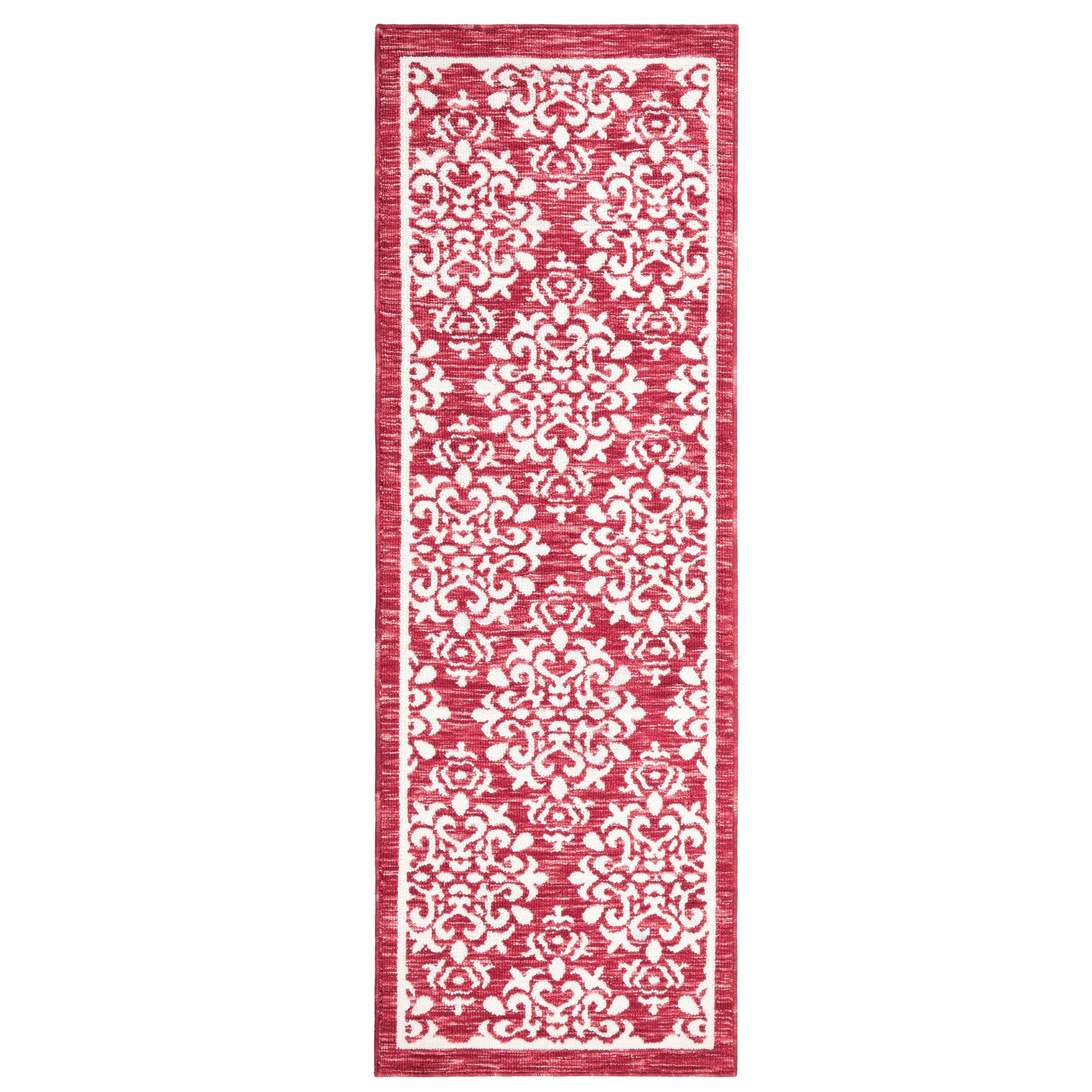 Red and White Tufted Medallion Washable Runner Rug 24" x 72"