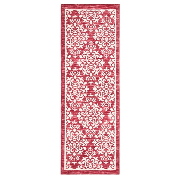TOWN & COUNTRY EVERYDAY Walker Damask Medallion Everwash® Washable Multi-Use Decorative Rug with Non-Slip Backing, Red, 24"x72"