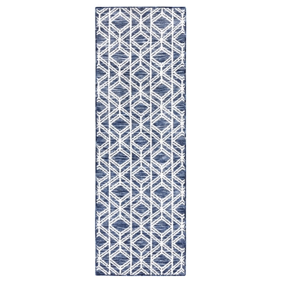 TOWN & COUNTRY EVERYDAY Walker Modern Diamond Everwash® Washable Multi-Use Decorative Rug, Tufted Kitchen Rug, Low-Profile Door Mat, Bedroom Rug and Bath Rug with Non-Slip Backing, Navy Blue, 24"x40"