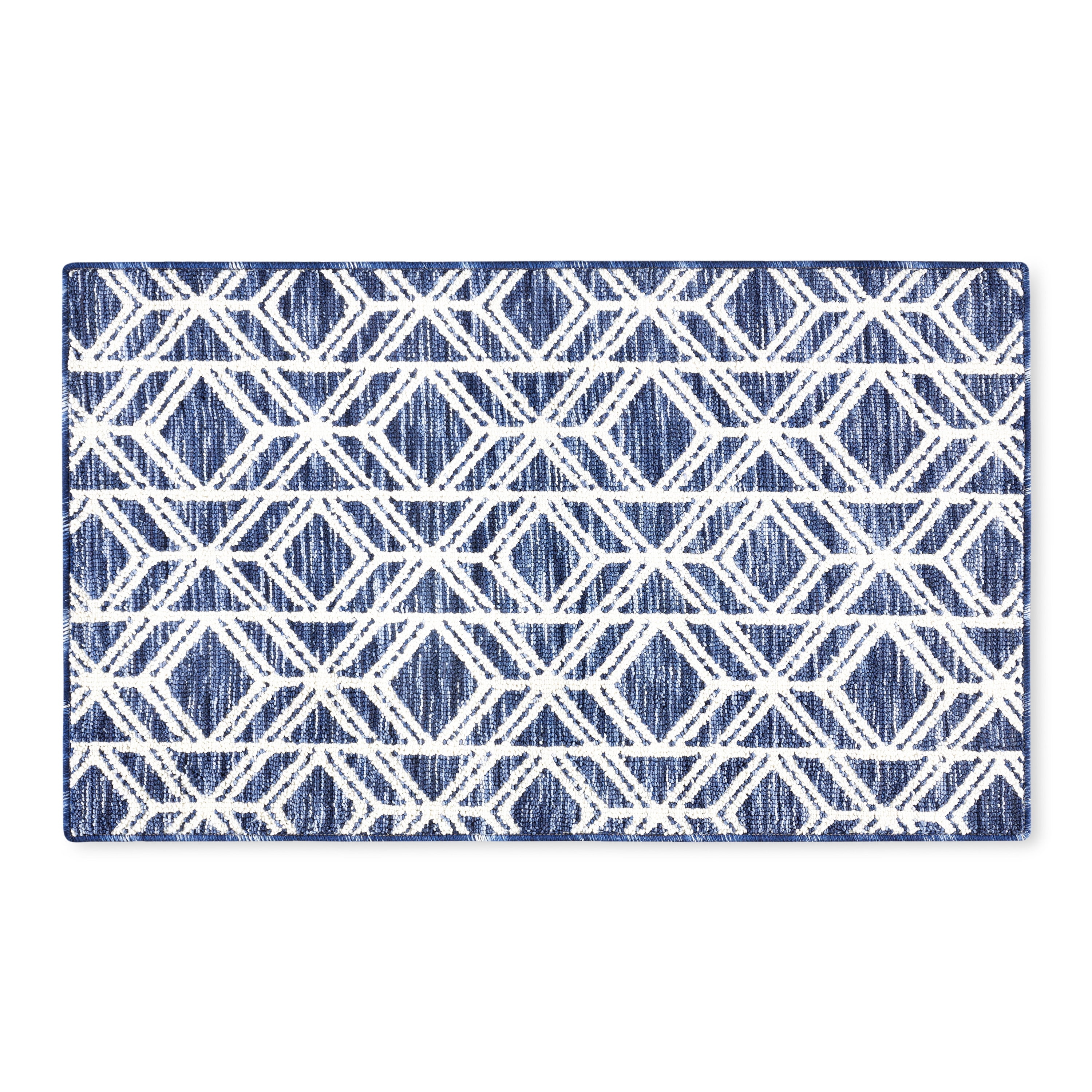 Navy Blue Tufted Synthetic Washable Kitchen Runner Mat