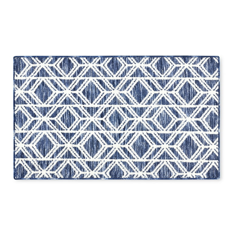 TOWN & COUNTRY EVERYDAY Walker Modern Diamond Everwash™ Washable Multi-Use  Decorative Rug, Tufted Kitchen Runner Rug, Low-Profile Door Mat,Bath Rug  with Non-Slip Backing, Navy Blue, 24x72 