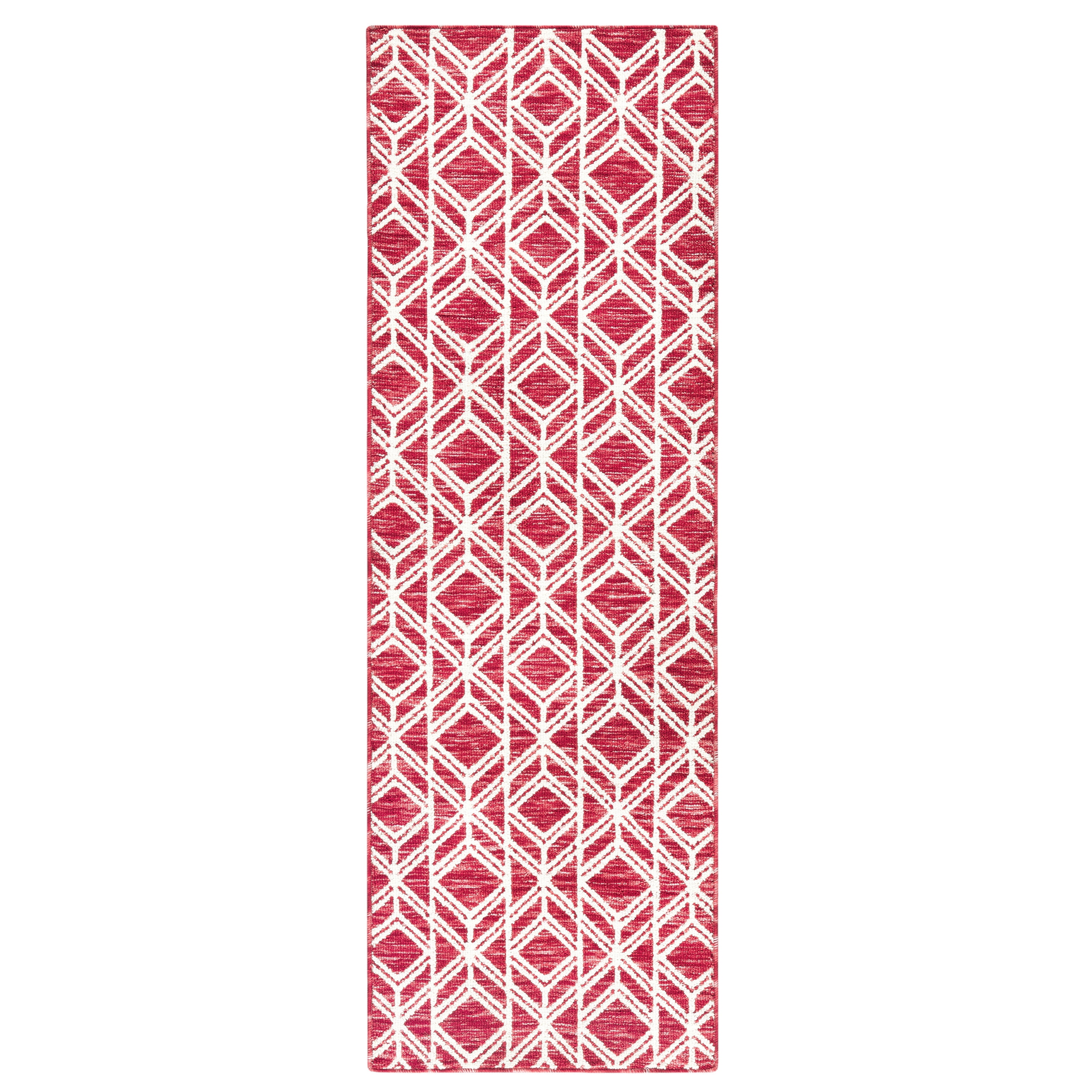 Walker Red and White Tufted Synthetic Runner Rug 24" x 72"