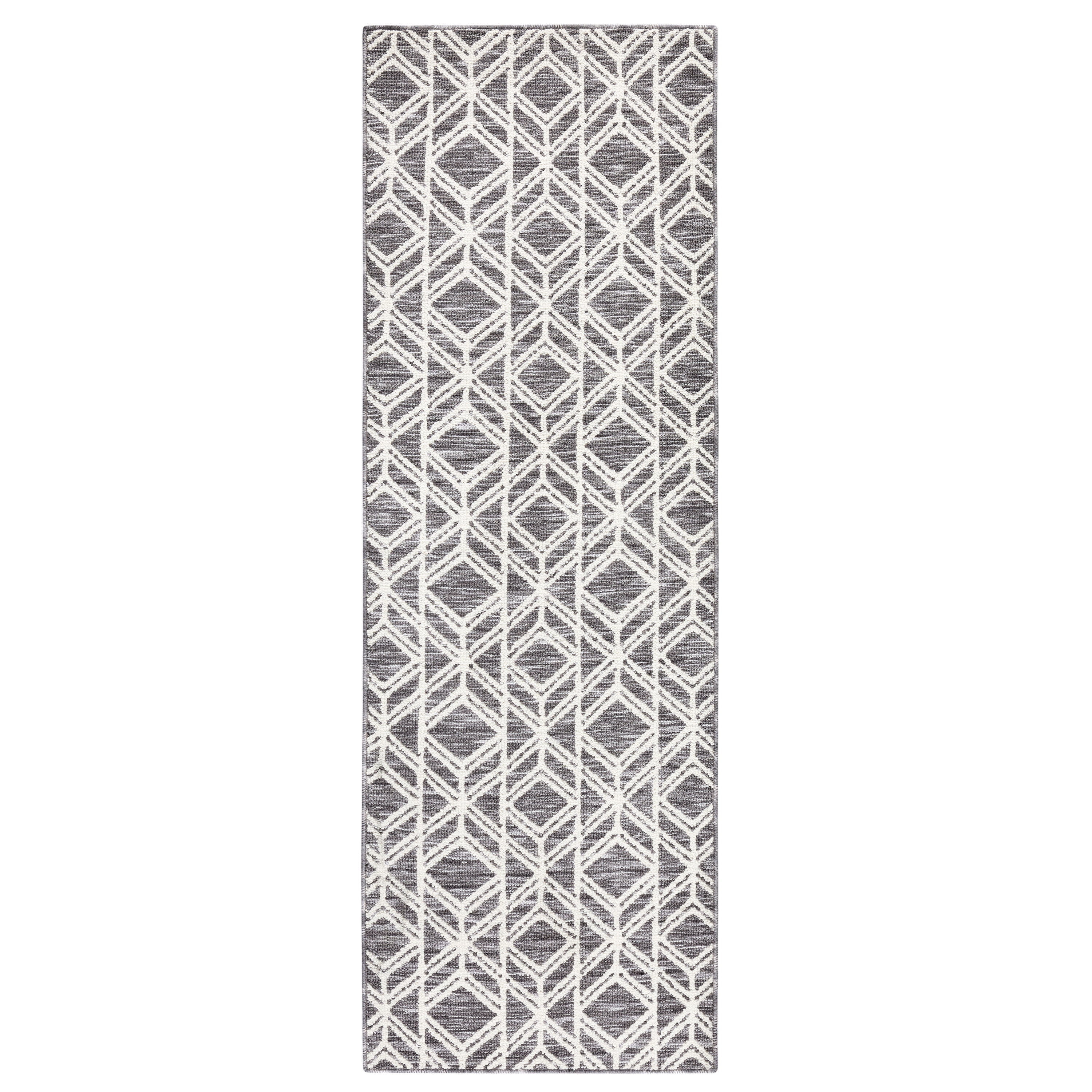 Dark Grey Diamond Pattern Tufted Polyester Runner Rug, 24" x 72"