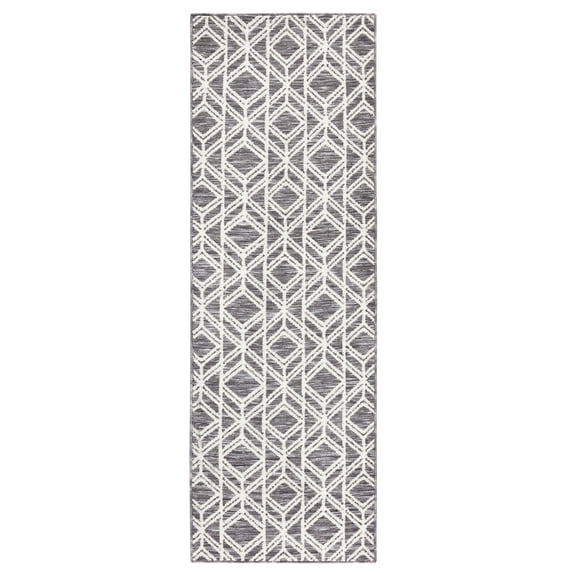 TOWN & COUNTRY EVERYDAY Walker Modern Diamond Everwash® Washable Multi-Use Decorative Rug with Non-Slip Backing, Dark Grey, 24"x72"
