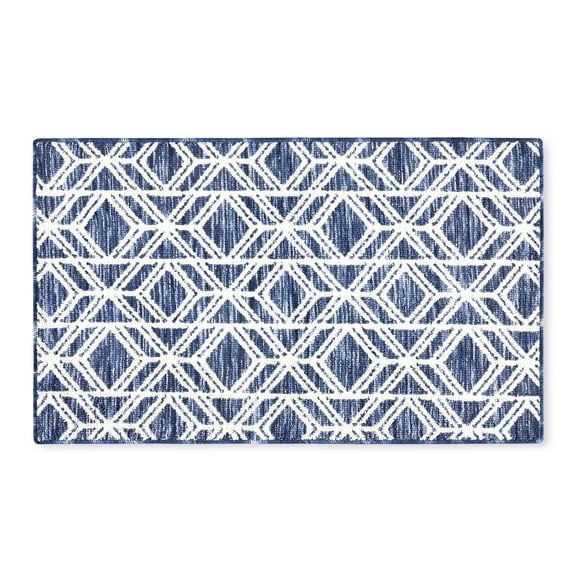 TOWN & COUNTRY EVERYDAY Walker Modern Diamond Everwash® Washable Multi-Use Decorative Rug with Non-Slip Backing, Navy Blue, 24"x72"