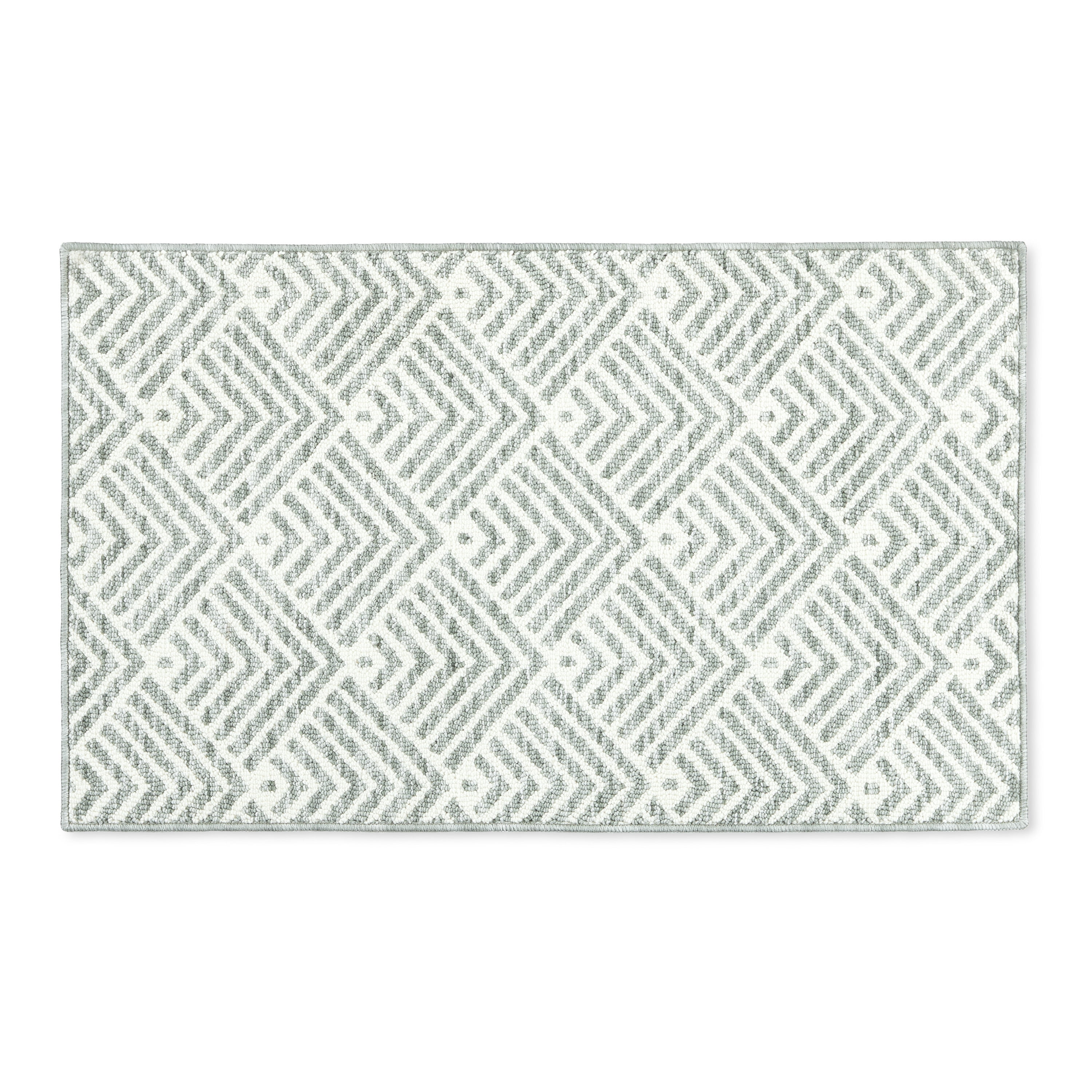 Sage Green Tufted Stripe Rectangular Washable Kitchen Mat
