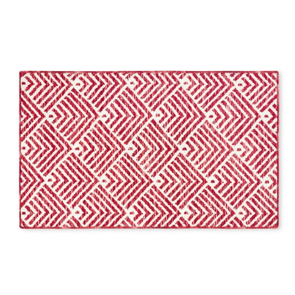 TOWN & COUNTRY EVERYDAY Walker Modern Stripe Everwash® Washable Multi-Use Decorative Rug, Tufted Kitchen Rug, Low-Profile Door Mat, Bedroom Rug and Bath Rug with Non-Slip Backing, Red, 24"x40"