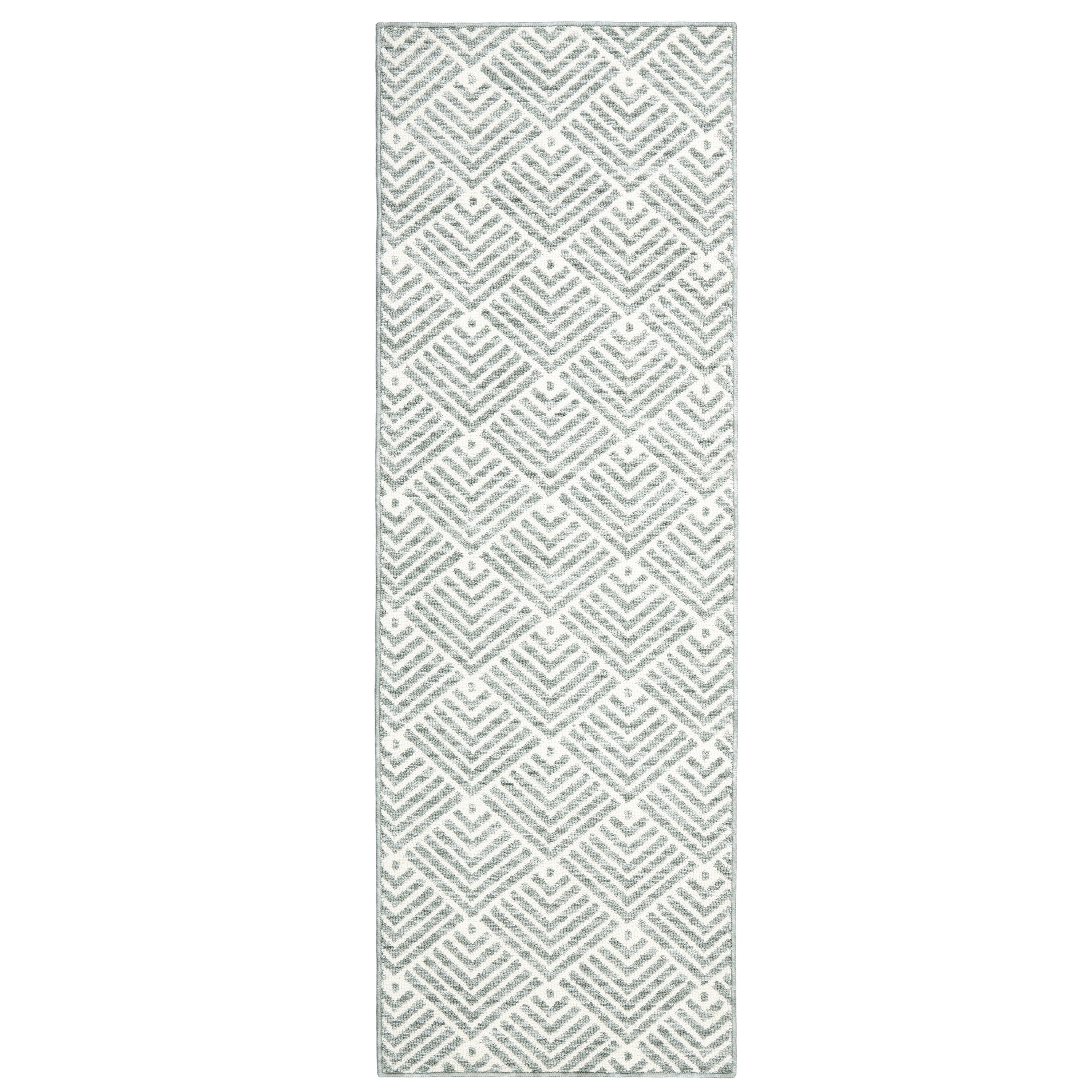 Sage Green and White Tufted Synthetic Runner Rug, 24" x 72"