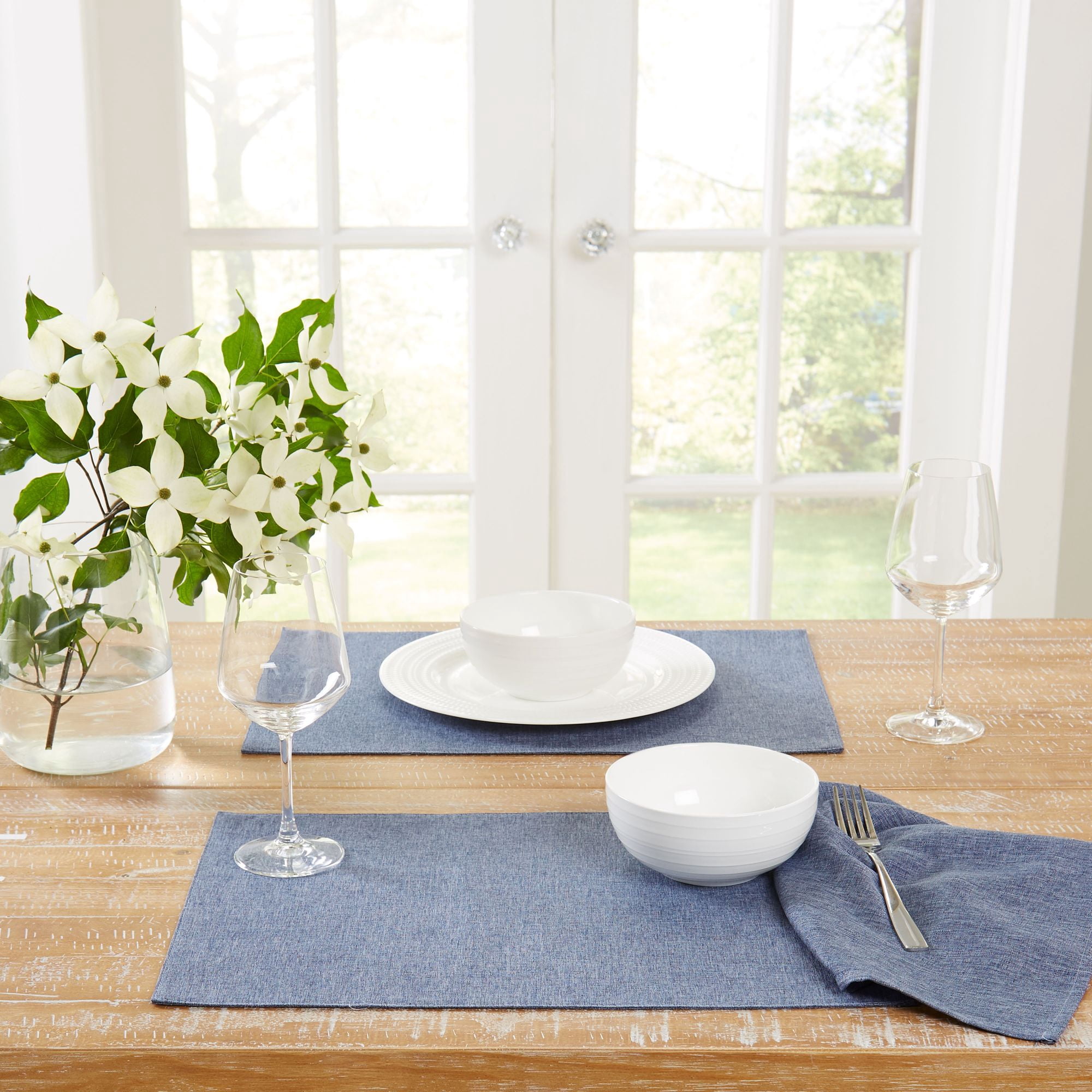 TOWN & COUNTRY LIVING Somers Reversible Placemat 4-Pack Set, Denim Blue, 13"x17.5"