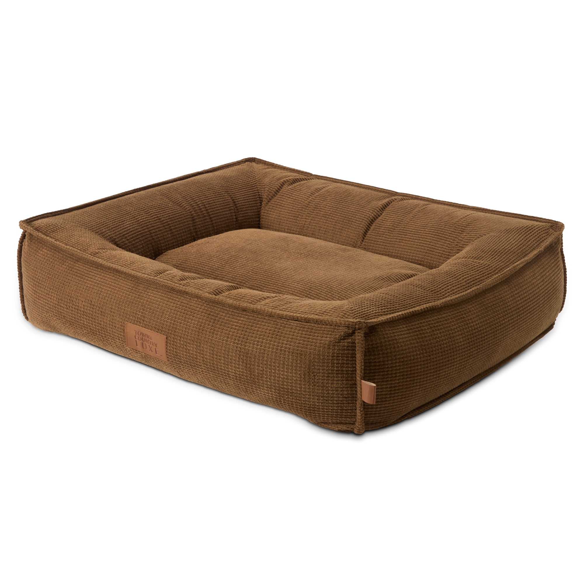 TOWN & COUNTRY LUXE CuddleTown Cozy Bolster Pet Bed, Ribbed Corduroy Texture, Machine Washable Cover, Soft, Cozy & Calming, Non-Slip Bottom, Brown, Medium 27"x22"x7"