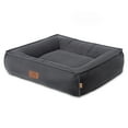 thumbnail image 1 of TOWN & COUNTRY LUXE CuddleTown Cozy Bolster Pet Bed, Ribbed Corduroy Texture, Machine Washable Cover, Soft, Cozy & Calming, Non-Slip Bottom, Dark Grey, Medium 27"x22"x7", 1 of 6