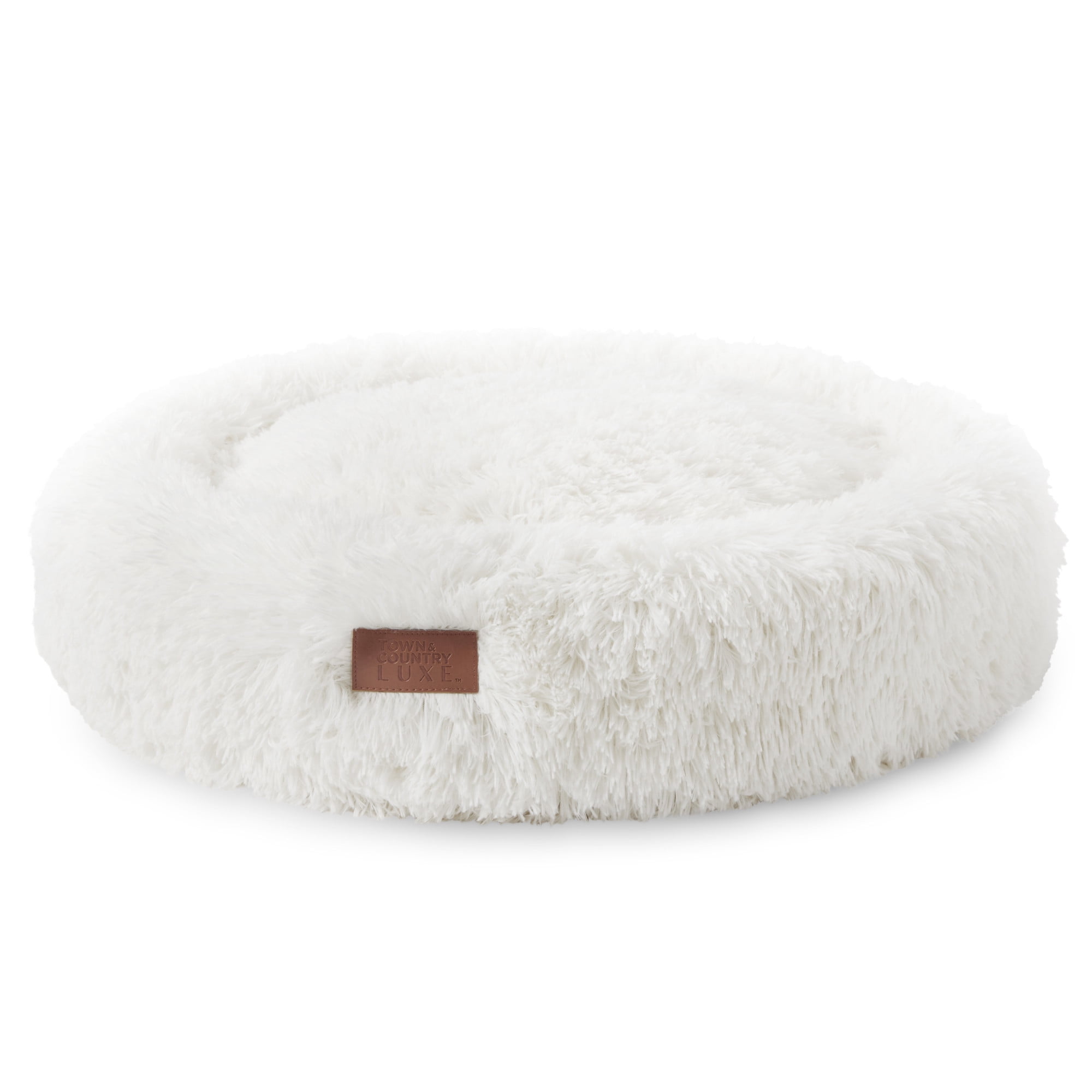 TOWN & COUNTRY LUXE CuddleTown Fuzzy Solid Donut Pet Bed, Soft, Cozy & Calming, Water Repellent, Non-Slip Bottom, 100% Machine Washable, Cream, Small 24"x24"x7" Round