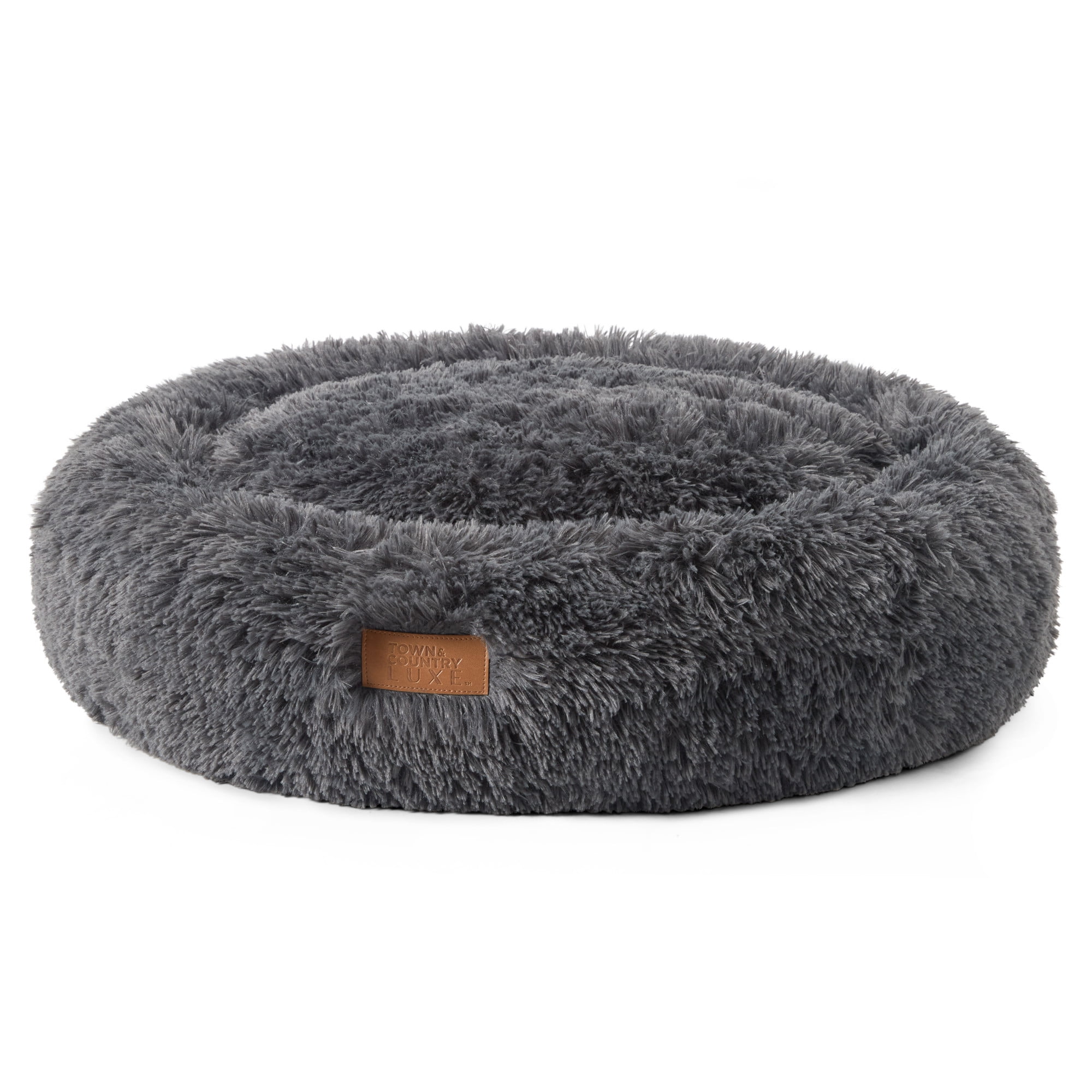 TOWN & COUNTRY LUXE CuddleTown Fuzzy Solid Donut Pet Bed, Soft, Cozy & Calming, Water Repellent, Non-Slip Bottom, 100% Machine Washable, Dark Grey, XS 19"x19"x7" Round