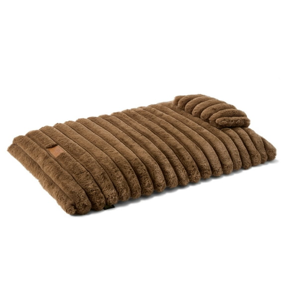 TOWN & COUNTRY LUXE CuddleTown Ribbed Bubble Stripe Pillow Crate Mat Pet Bed, Machine Washable Cover, Soft & Calming, Non-Slip Bottom, Brown, Small 30"x21"x3"