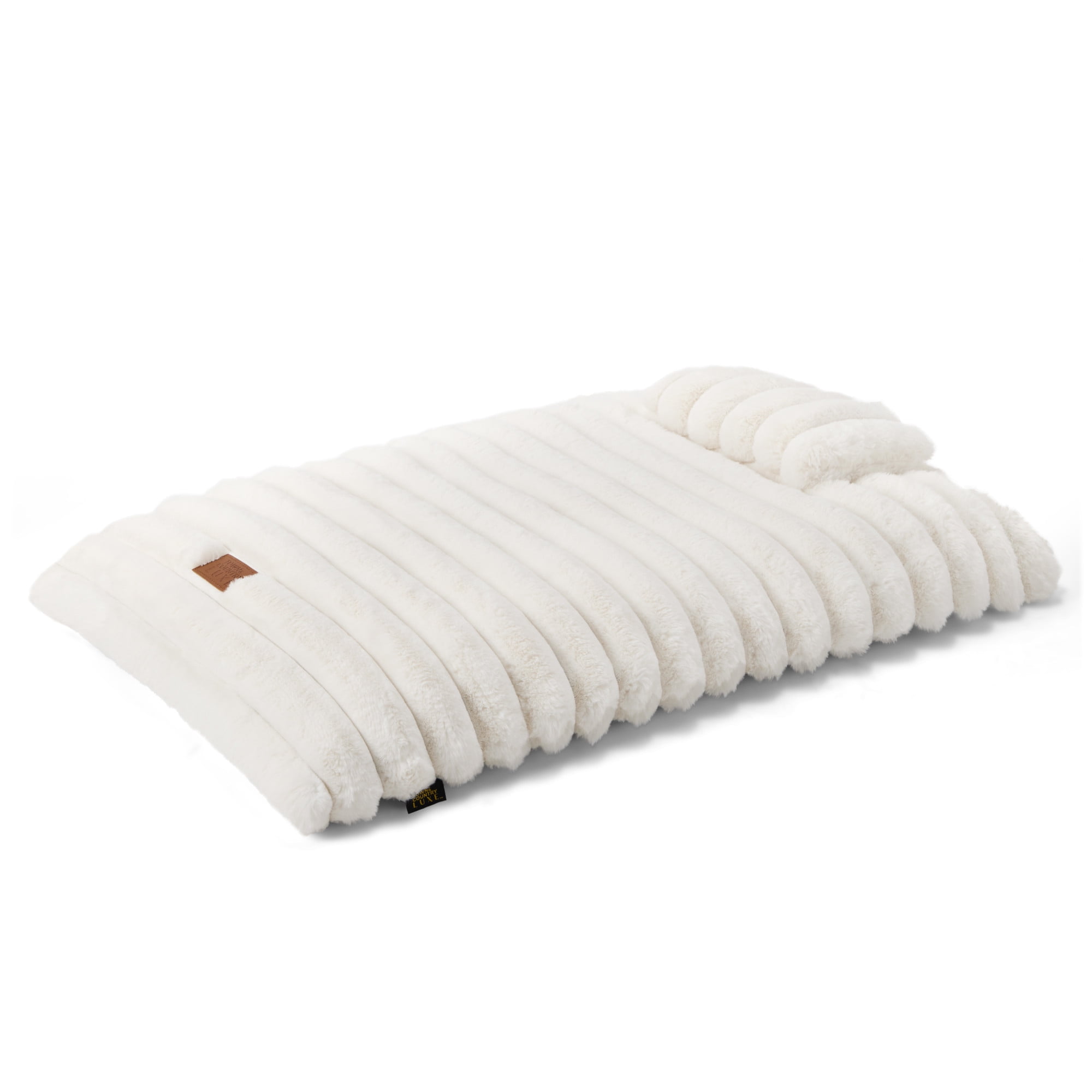 TOWN & COUNTRY LUXE CuddleTown Ribbed Bubble Stripe Pillow Crate Mat Pet Bed, Machine Washable Cover, Soft & Calming, Non-Slip Bottom, Cream, Medium 35"x24"x3"