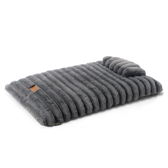 TOWN & COUNTRY LUXE CuddleTown Ribbed Bubble Stripe Pillow Crate Mat Pet Bed, Machine Washable Cover, Soft & Calming, Non-Slip Bottom, Dark Grey, Small 30"x21"x3"