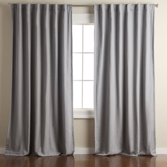 TOWN & COUNTRY LUXE Davos Solid Linen Texture Indoor Curtains, 100% Blackout with Energy Efficient Lining, Back Tab/Rod Pocket Top, 2-Pack Set, Grey, 50"x96"