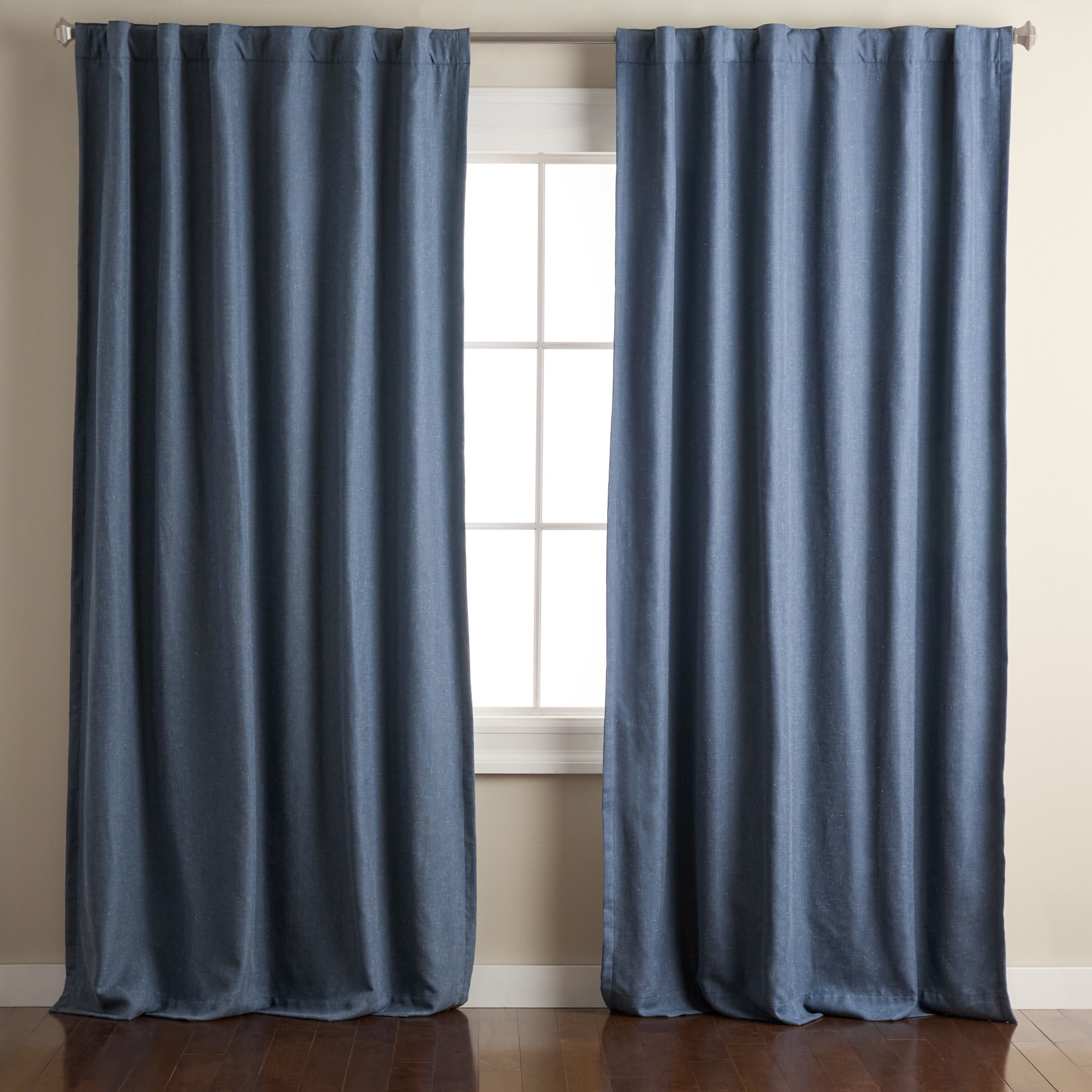 TOWN & COUNTRY LUXE Davos Solid Linen Texture Indoor Curtains, 100% Blackout with Energy Efficient Lining, Back Tab/Rod Pocket Top, 2-Pack Set, Navy Blue, 50"x108"