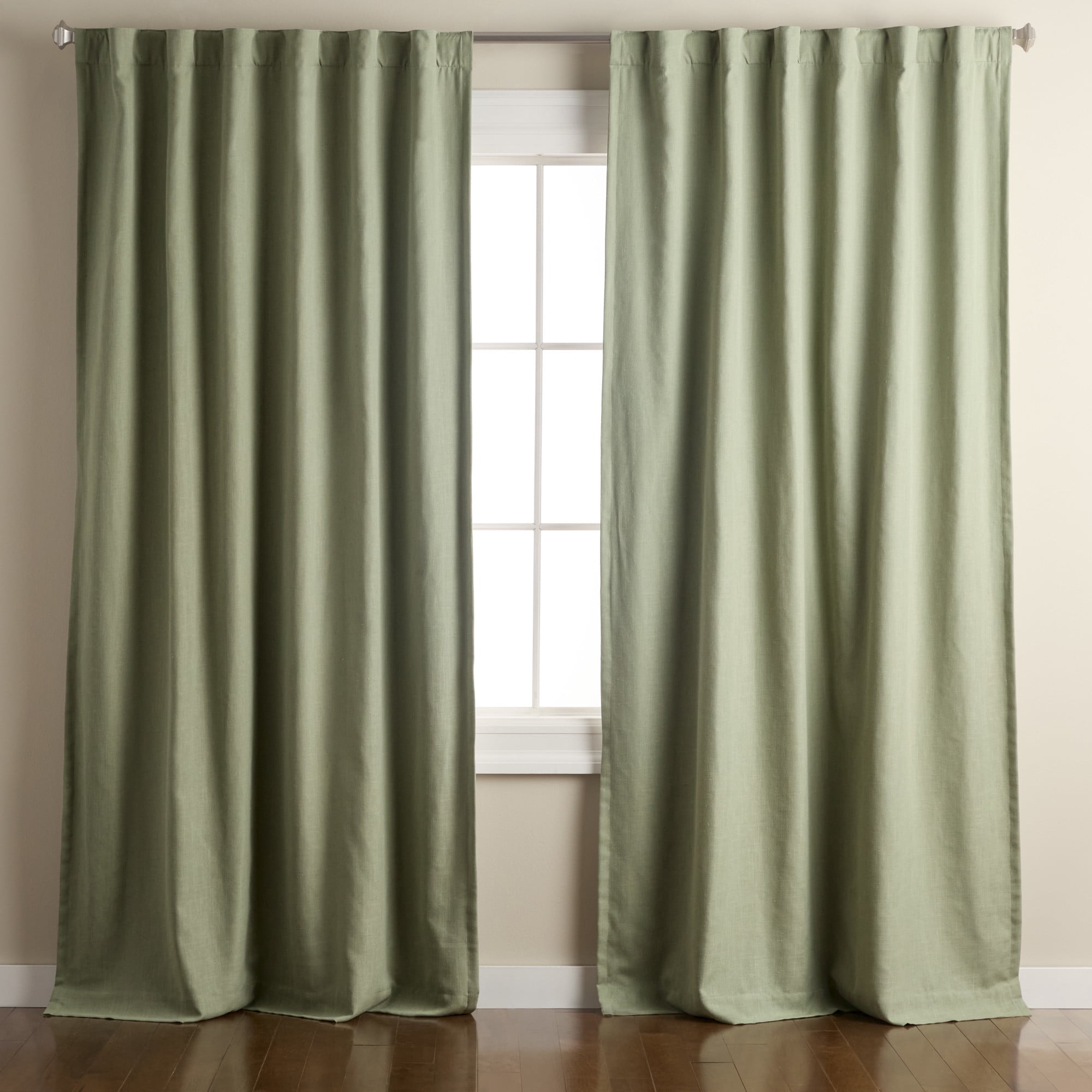 TOWN & COUNTRY LUXE Davos Solid Linen Texture Indoor Curtains, 100% Blackout with Energy Efficient Lining, Back Tab/Rod Pocket Top, 2-Pack Set, Sage Green, 50"x108"