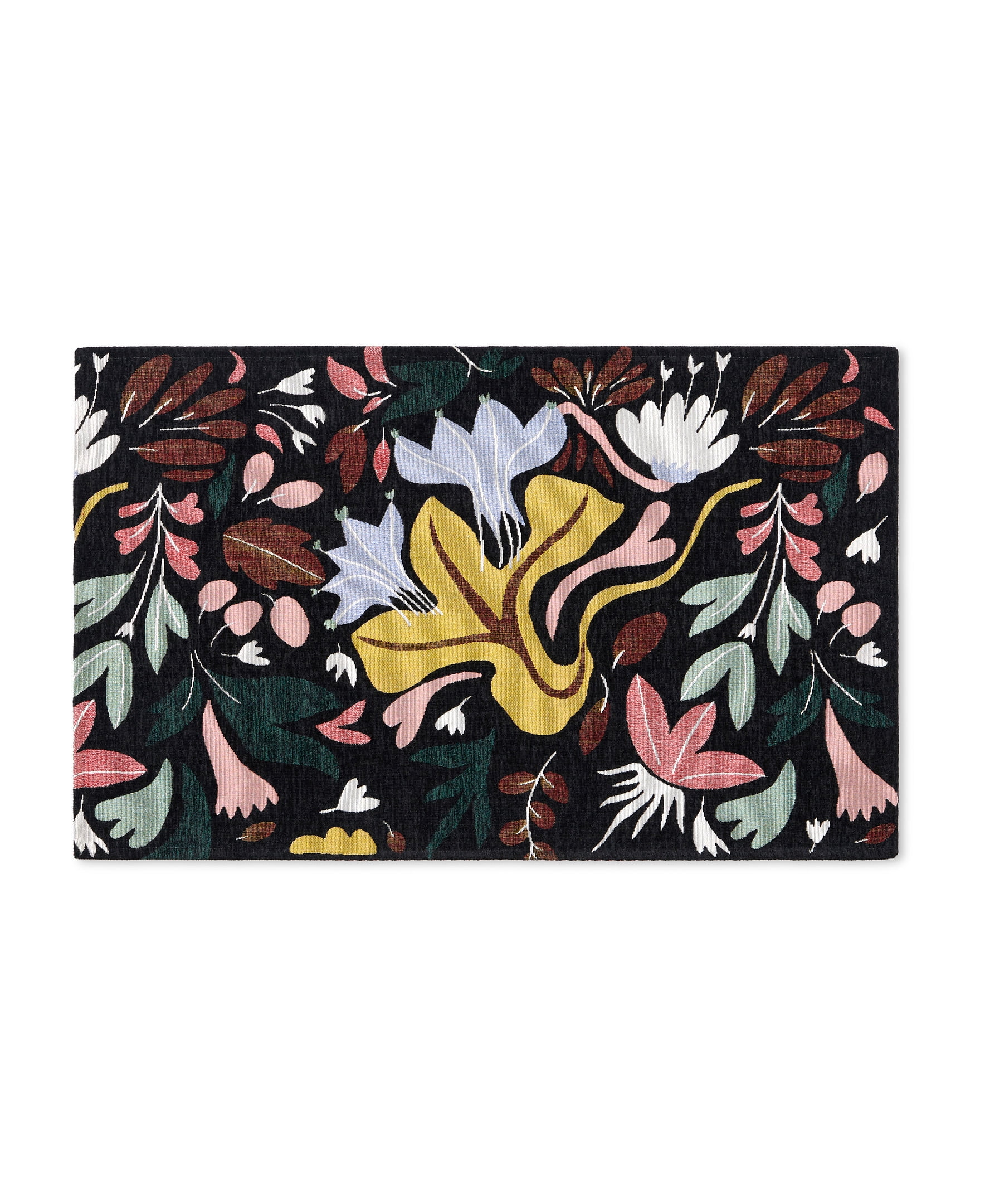 Black Floral Synthetic Washable Non-Slip Rectangular Rug 24" x 40"