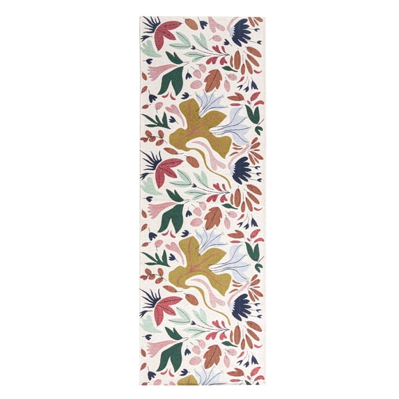 TOWN & COUNTRY LUXE Livie Floral Drip Everwash® Washable Multi-Use Decorative Rug, Kitchen Runner Rug, Low-Profile Door Mat, Bedroom Rug and Dorm Room Rug with Non-Slip Backing, Cream, 24"x72"