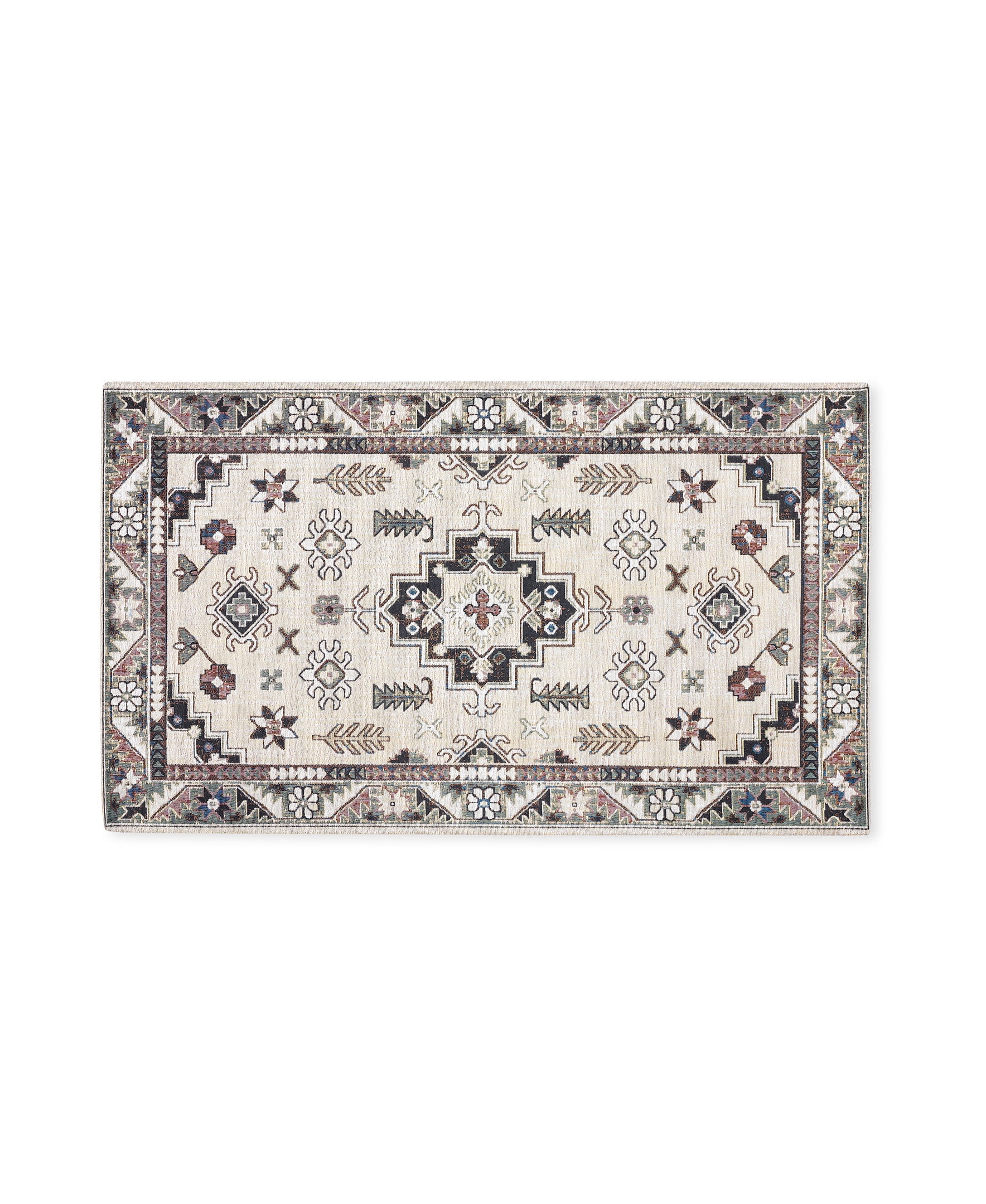 Ivory and Black Rectangular Washable Cotton Kitchen Mat