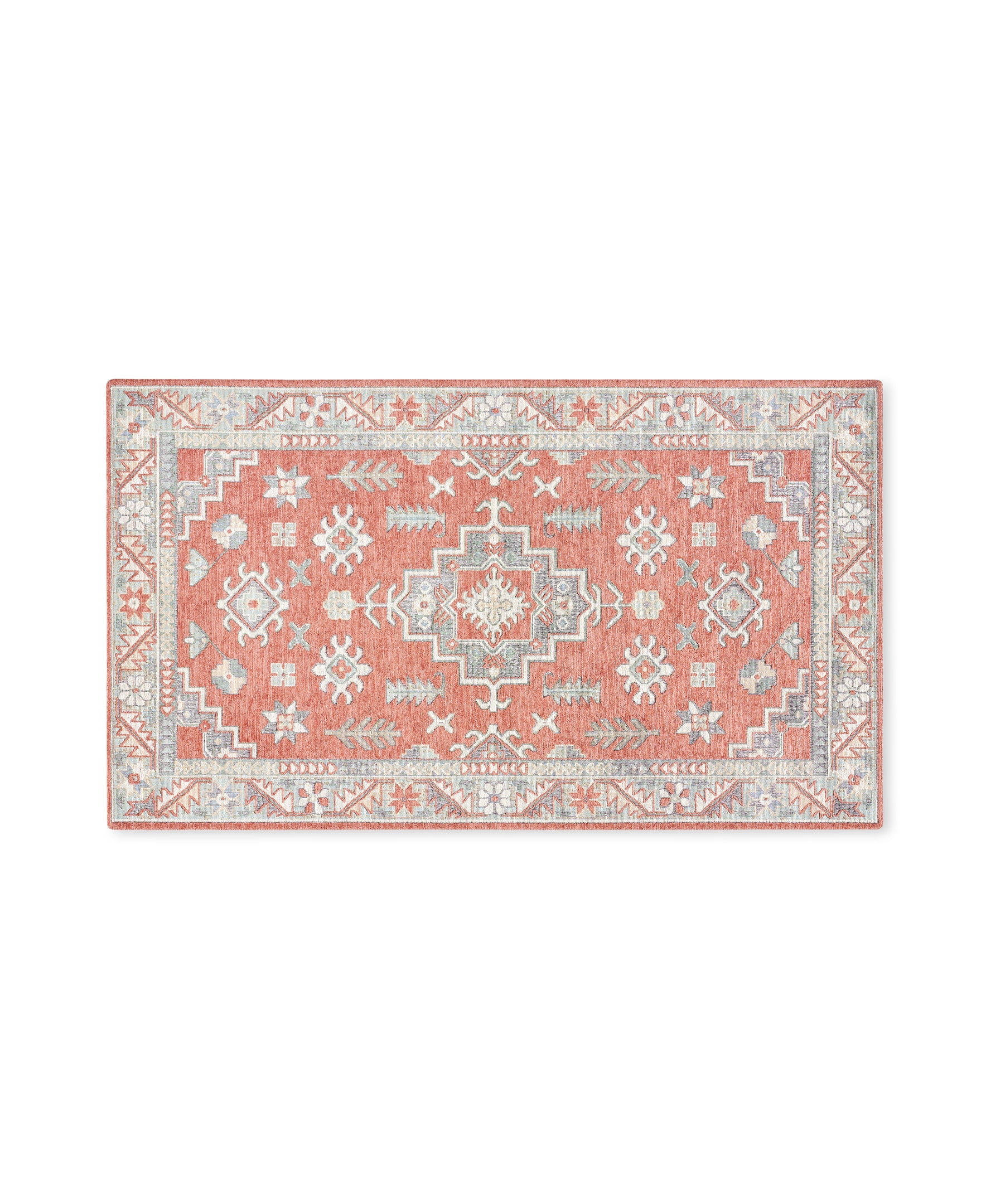 Coral and Gray Rectangular Washable Cotton Kitchen Mat