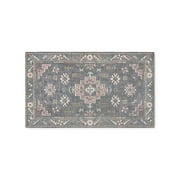 TOWN & COUNTRY LUXE Livie Forever Vintage Everwash  Washable Multi-Use Decorative Rug, Kitchen Rug, Low-Profile Door Mat, Bedroom Rug and Dorm Room Rug with Non-Slip Backing, Grey/Rose Pink, 24x40