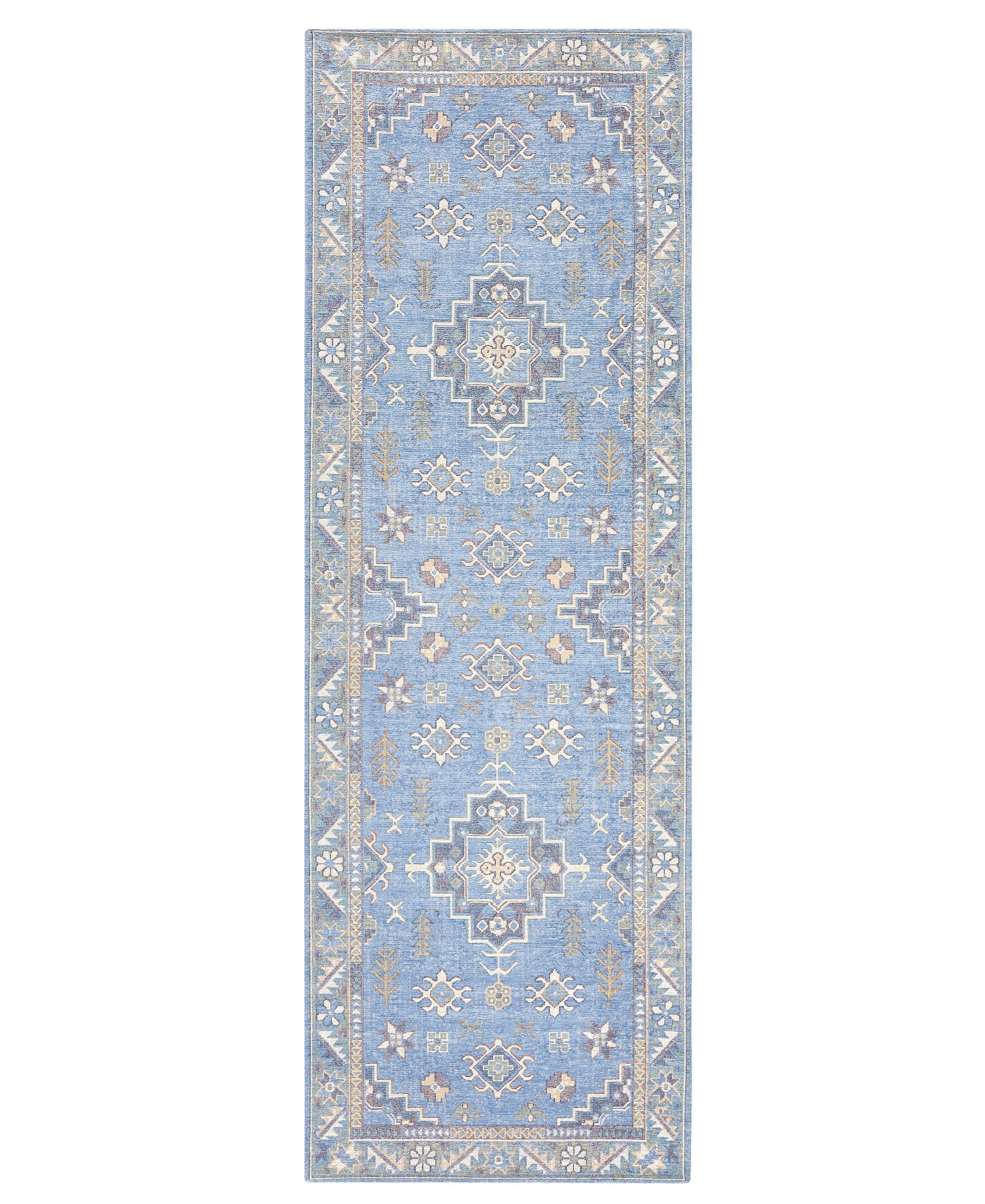 TOWN & COUNTRY LUXE Livie Forever Vintage Everwash® Washable Multi-Use Decorative Rug with Non-Slip Backing, Blue/Ivory, 24"x72"