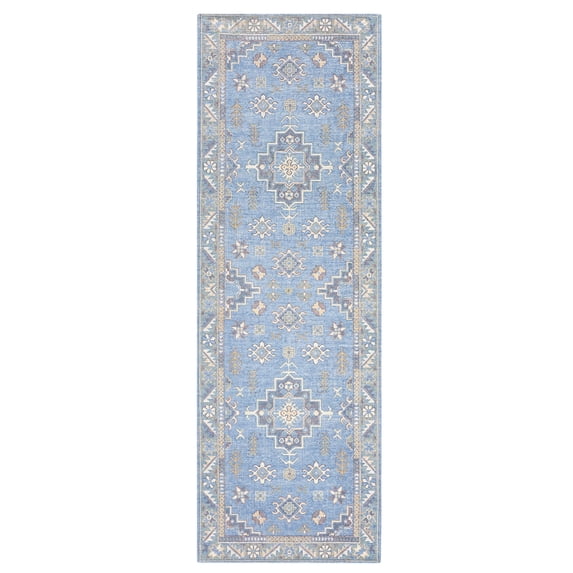 TOWN & COUNTRY LUXE Livie Forever Vintage Everwash® Washable Multi-Use Decorative Rug with Non-Slip Backing, Blue/Ivory, 24"x72"