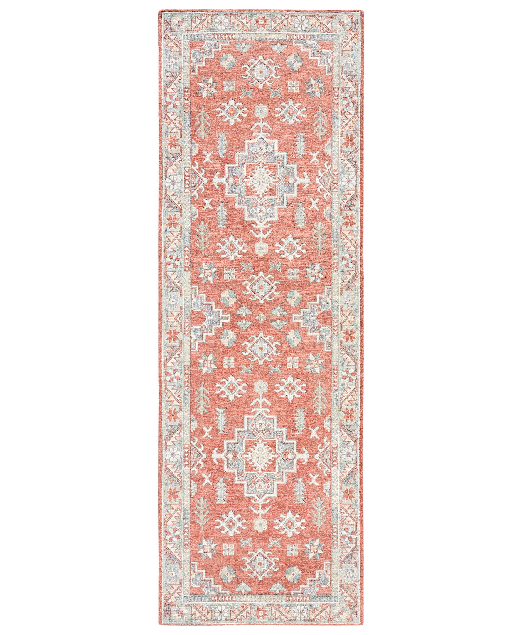 TOWN & COUNTRY LUXE Livie Forever Vintage Everwash® Washable Multi-Use Decorative Rug with Non-Slip Backing, Coral/Grey, 24"x72"