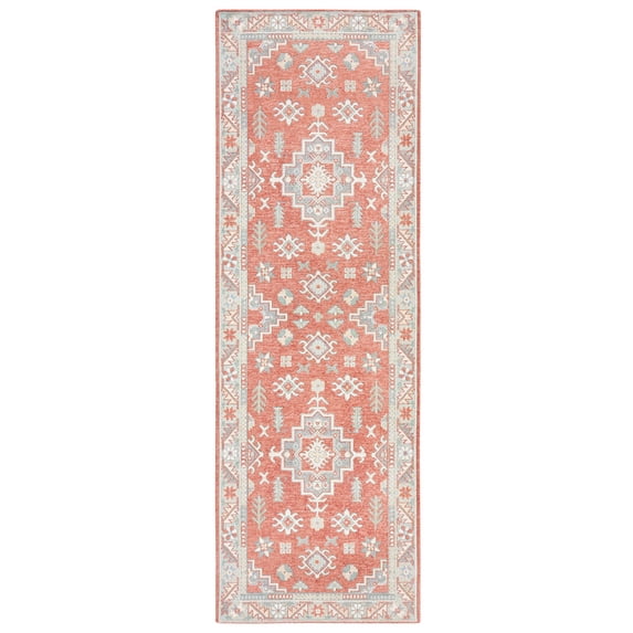 TOWN & COUNTRY LUXE Livie Forever Vintage Everwash® Washable Multi-Use Decorative Rug with Non-Slip Backing, Coral/Grey, 24"x72"